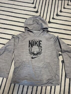 Nike Heather Gray Dry-Fit Hoodie with Black Baseball Graphic